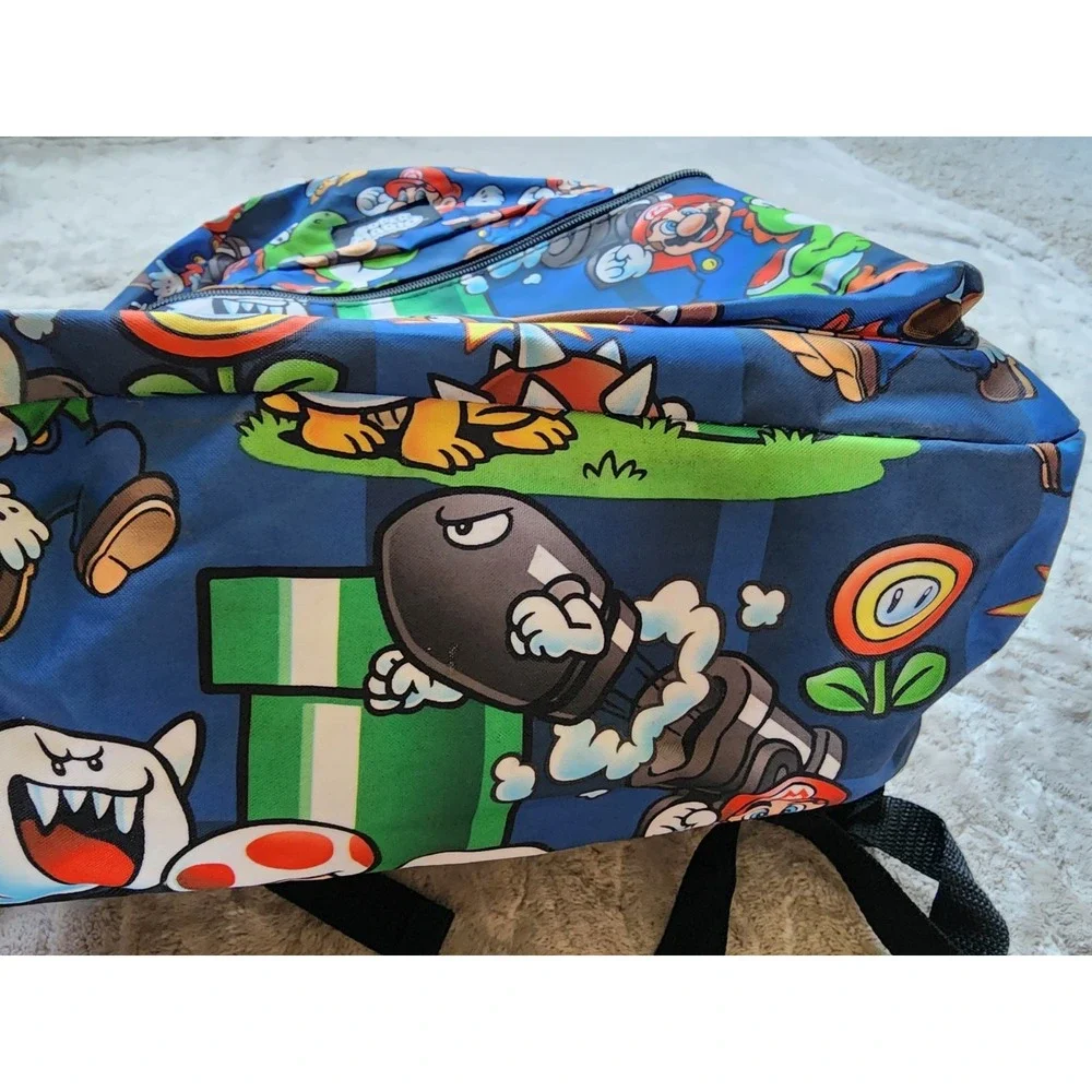 Super Mario All Over Print Youth Backpack Blue Multicolor Nintendo Kids Bag